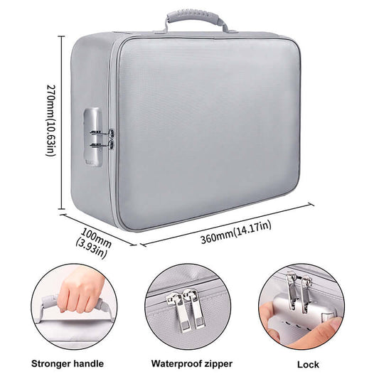 Silver Fireproof Document Storage Bag Round Handle