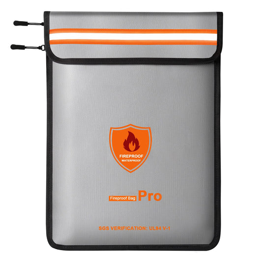 Upgraded 4200°F Fireproof Document Bag Insulated Zippered Waterproof Bag Multi-layer Functional Materials and Reflective Strips