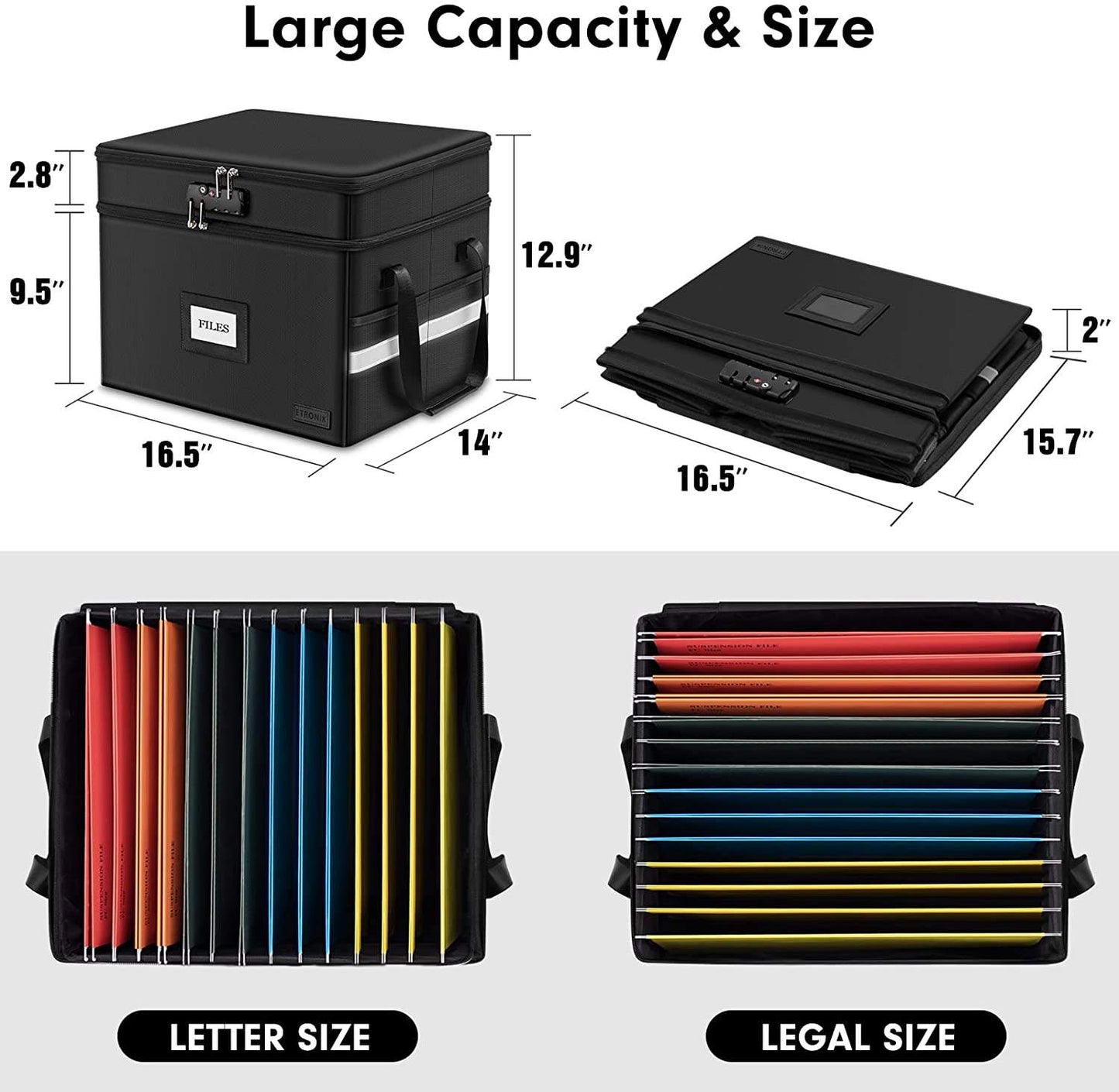 Portable Office Collapsible Reflective Strip 2 Layer File Box Organizer With Lock