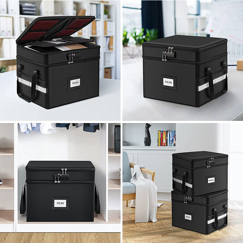 Portable Office Collapsible Reflective Strip 2 Layer File Box Organizer With Lock