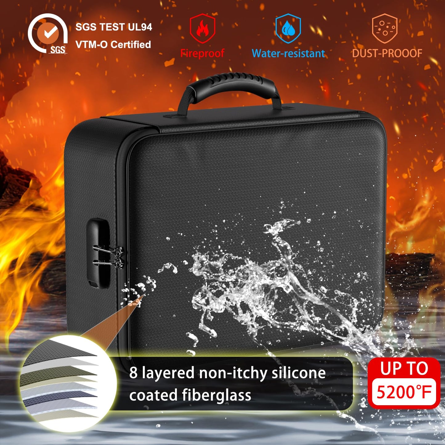 Large Capacity Hard Bag Waterproof and Fireproof Document Organizer Safe File Storage for Home Office Travel fireproof bag