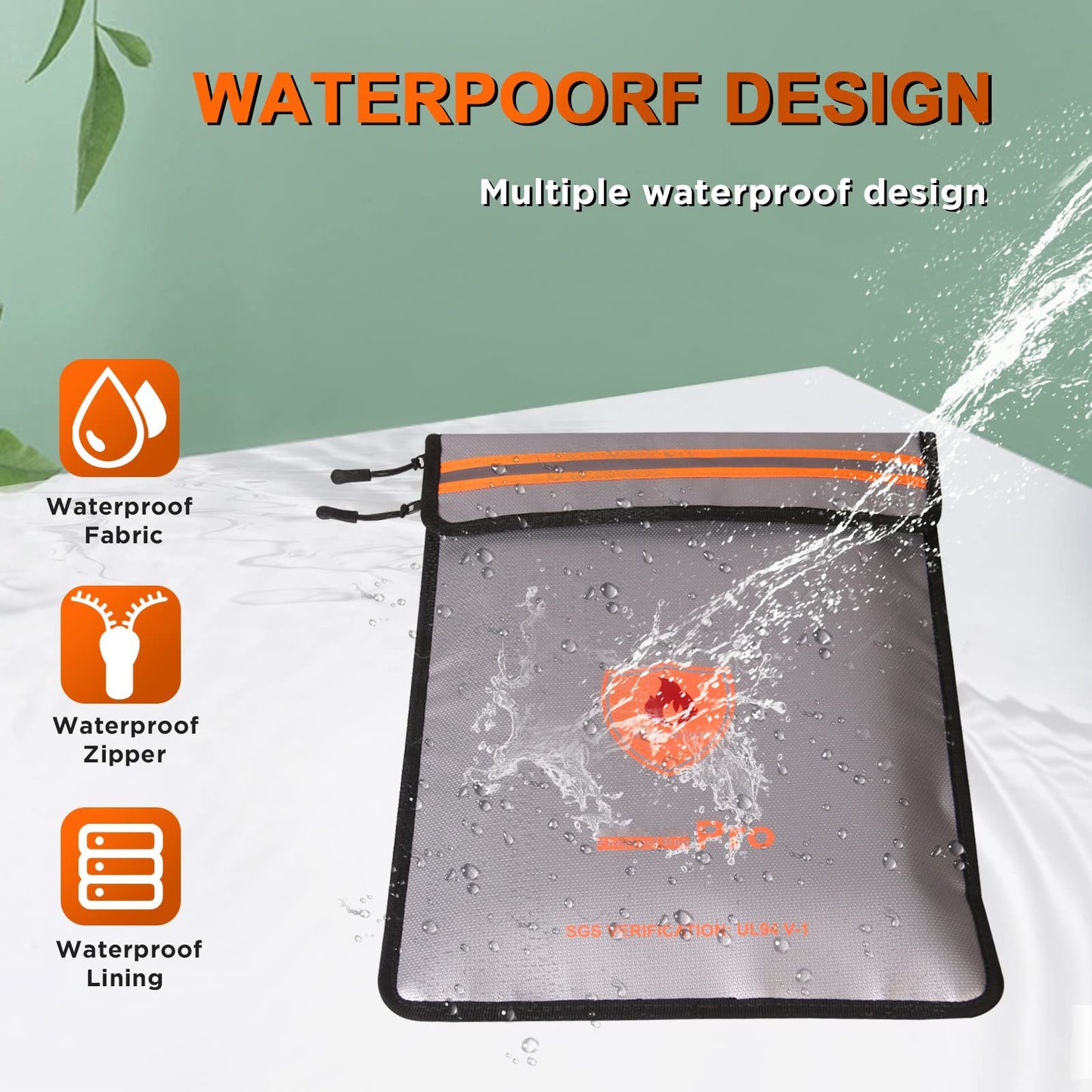 Upgraded 4200°F Fireproof Document Bag Insulated Zippered Waterproof Bag  Multi-layer Functional Materials and Reflective Strips