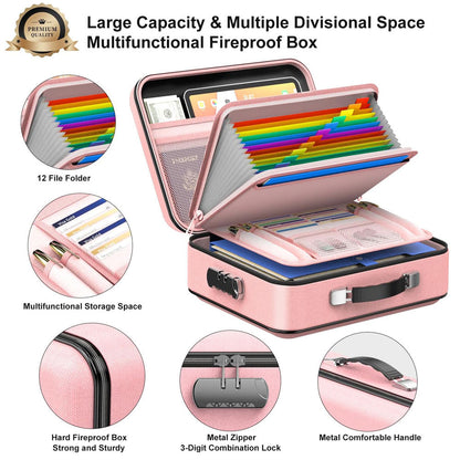 Secure Lockable Hard Fireproof and Waterproof Storage File Box/Bag for Organizing Personal Belongings