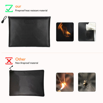 Large Fireproof Zipper Document Bag Black