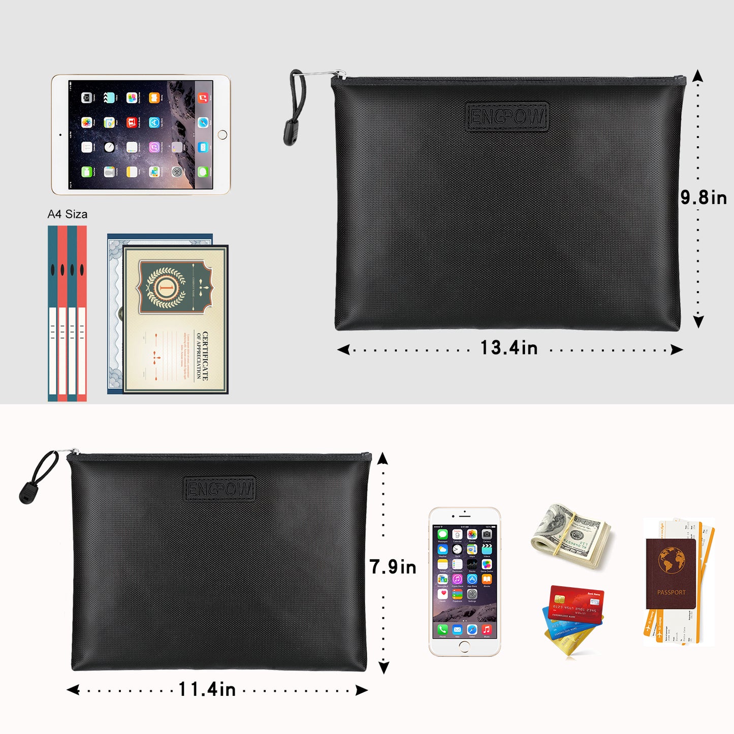 2024 Document Bags Waterproof and Fireproof Money Bag Small Middle Large Size File Collection