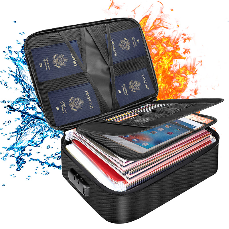 Multi-Layer Portable File Storage Fireproof Bag Waterproof Document Organizer with Lock for Important Passport & Certificate