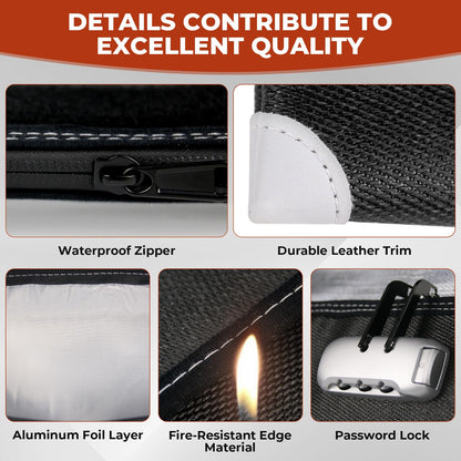 Upgraded Fireproof Waterproof Document Bag with Reflective Strips Fireproof Cash Wallet with Zipper Improved Fireproof Bags