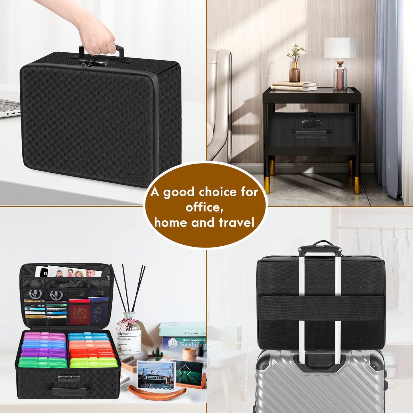 Modern Fireproof 16 Interior 4\" x 6\" Photo Storage Box with Lock Multifunction Rectangle Design Stylish Practical Storage Box