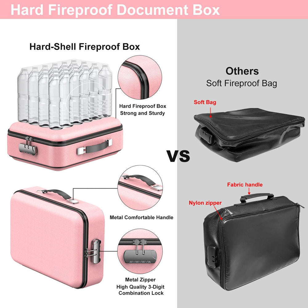 Fireproof and waterproof storage lockable hard file box bag can be used for home insurance legal A4 file storage