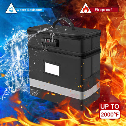 Portable fireproof file box with file guide and lock for letter-sized folders foldable to protect important documents