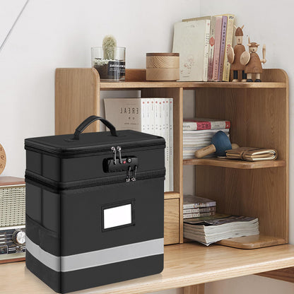 Portable fireproof file box with file guide and lock for letter-sized folders foldable to protect important documents