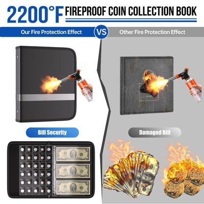 Fireproof Coin Collection Book Holder for collectors 300 Pocket Coin Collection Supplies and 36 Money Storage Boxes