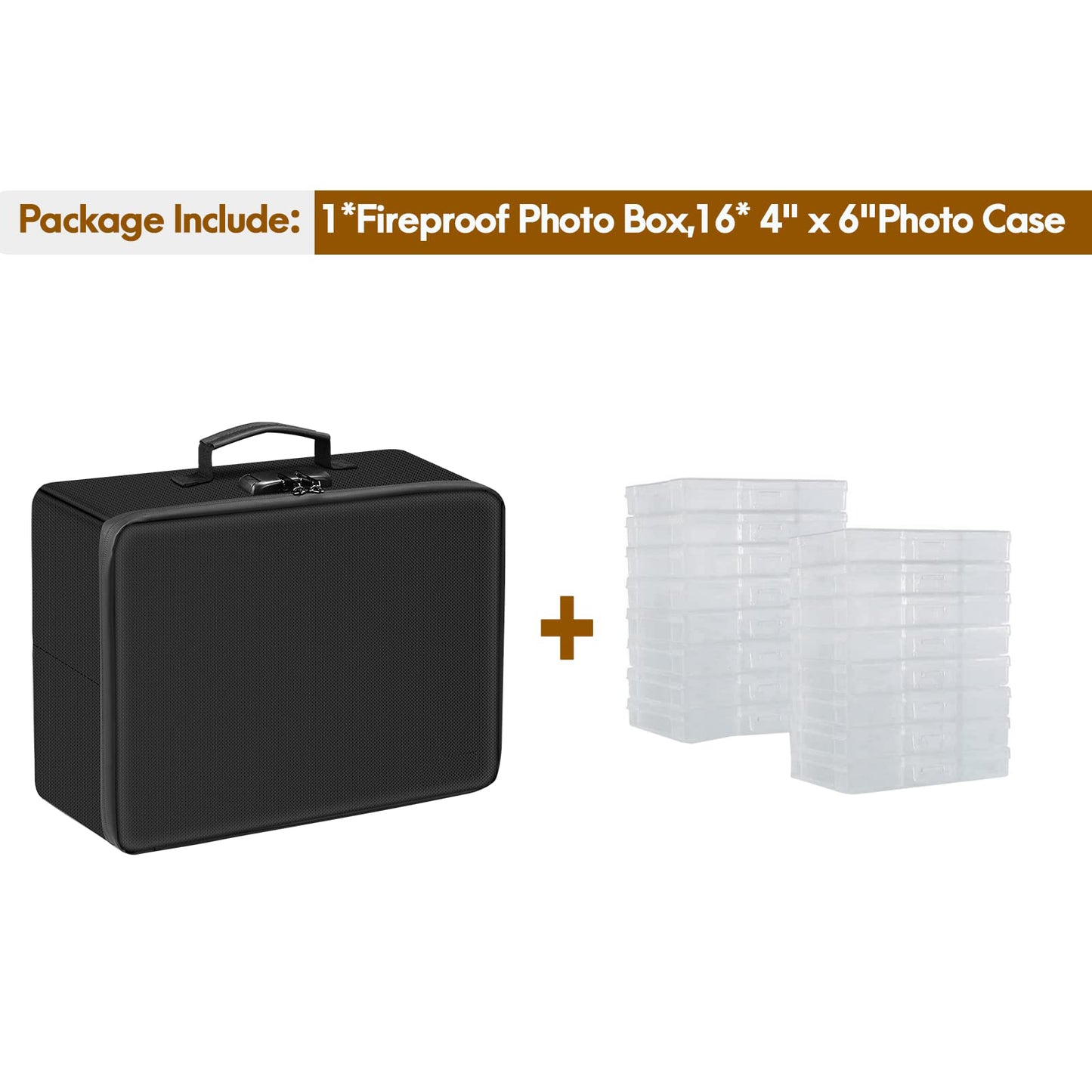 Modern Fireproof Photo Storage Box with Lock 16 Interior 4\" x 6\" Photo Boxes Multifunction Rectangle Design