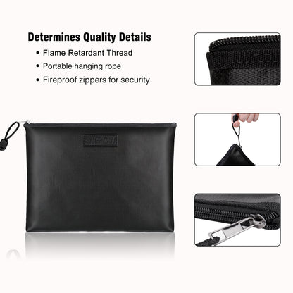 Large Fireproof Zipper Document Bag Black