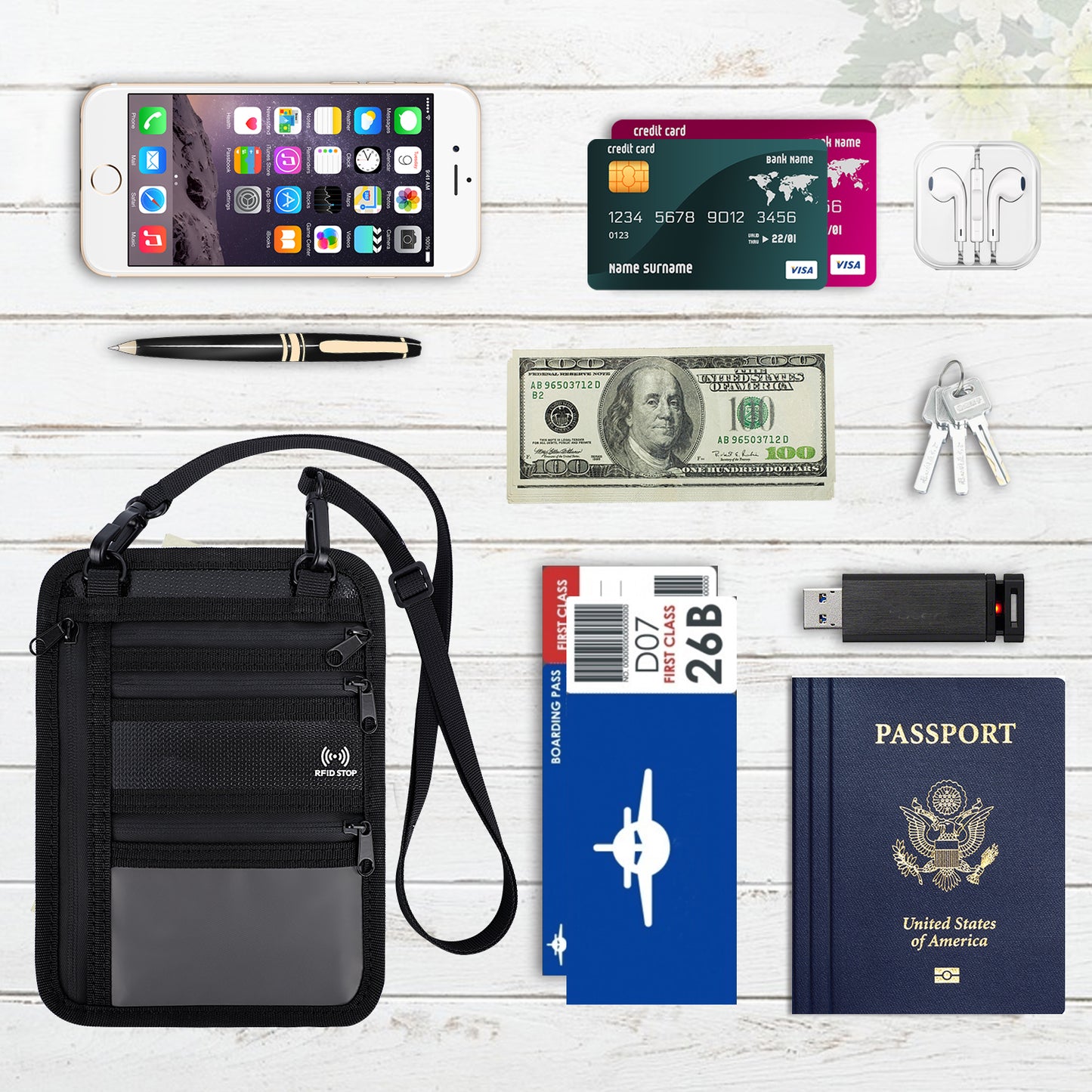 Multifunctional Travel Passport Card Holder Wallet Sling Bag Neck Passport Certificate Bag