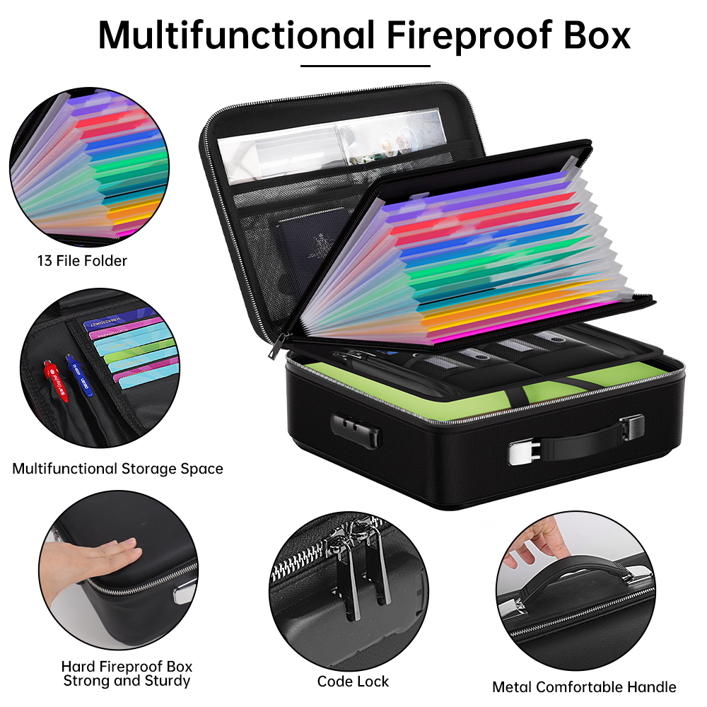 Fireproof Bags Convenient and Secure Document Box Fireproof and Waterproof Lockable Hard Shell Document Storage Bag