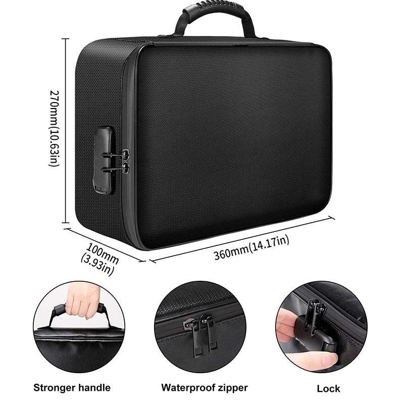 Multi-Layer Portable File Storage Fireproof Bag Waterproof Document Organizer with Lock for Important Passport & Certificate