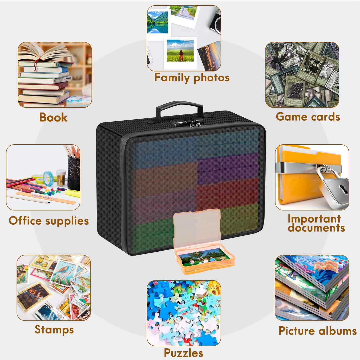 Modern Fireproof 16 Interior 4\" x 6\" Photo Storage Box with Lock Multifunction Rectangle Design Stylish Practical Storage Box